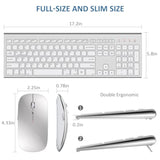 Wireless Keyboard And Mouse Combo, Ergonomic Usb Full Size Silent Keyboard With Number Pad For Windows Macos Computer Desktop Pc Laptop - Silver White
