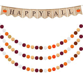 Happy Fall Burlap Banner With 3 Pieces Fall Pom Pom Garland Wool Felt Ball Garland Thanksgiving Decoration For Harvest Time Autumn Theme Party Thanksgiving Supplies