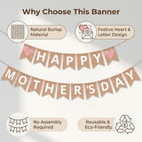 Mother's Day Banner Decorations Burlap, Happy Mother's Day Decor Sign Pre-Strung Indoor Outdoor Hanging Decor for Home Fireplace Mantel Party Supplies Photo Props