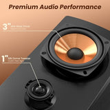 Active Bookshelf Speakers, 50W BT Home Speakers, 3 Woofer, 1 Silk Dome Tweeter PC Speakers, RCA Speakers for Desktop/Turntable/TV, Bass & Treble