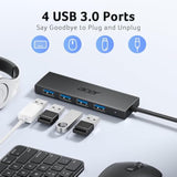 Usb Hub 4 Ports, Multiple Usb 3.0 Hub, Usb A Splitter For Laptop With Usb C Po
