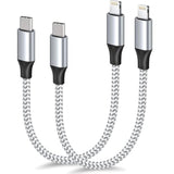 1Ft 2Pack Usb C To Lightning Cable Short, Mfi Certified, Power Delivery, Nylon Braided, Fast Charging For Iphone14/13/12/11/8/Xr/Xs/X/8 Plus/Se/Ipad