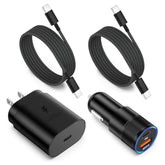 Car Charger Fast Charging Type C, 25W Usb C Wall Charger Adapter For Samsung Galaxy S25 Ultra S24 S23 Fe A16 A06 A54 A53 A15 Android, 2X Braided Usb C Cable 6Ft