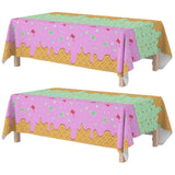 Ice Cream Party Decorations - Disposable Tablecloth For Ice Cream Birthday Party Decorations - Plastic Table Cover For Summer Bar Party Banner,2 Pack