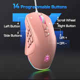 Wired Gaming Mouse With Side Plates, Mmo Mouse With 14 Programmable Buttons, Ergonomic Gaming Mouse With 2 Grip Plates, Computer Mouse With Max 12,400 Dpi, Rgb Lighting, Pink