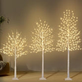 Birch Tree With Led Lights 4+6+8Ft, 3Pk Artificial Christmas Trees Prelit With 8 Lighting Modes And Timer, Lit Twinkling Twig Tree Warm White For Xmas Home Outdoor Indoor Decoration
