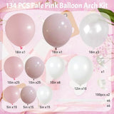 134 PCS Pastel Pink & White Balloon Arch, Coquette Bow Garland for 1st Birthday