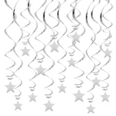 15PCS Silver Star Hanging Swirl Decorations for Party, Wedding, Baby Shower