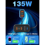 Car Usb Charger Multi Port, 135W Fast Usb C Car Charge Pd 45W 30W & Qc3.0 30W Multiple Car Charger, Multiple Devices Car Travel Charger With 5Ft Cable For Iphone 16 15 Pro Max 14/Ipad/Samsung S24/23