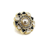 Faux Pearl Center Black White Enamel Edge Sewing Shank Buttons 20 Pcs