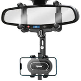 IPOW Large Rearview Mirror Phone Holder for Car 360°Rotatable and Retractable, 2023 Upgraded Four Corners Fixed Anti-Shake Multifunctional Design for Car Rearview Mirror with Button