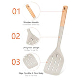 Pack Of 2 Silicone Spatula, Non Stick Cooking Utensil Set Wooden Handle Kitchen Turner For Baking Mixing Grilling Serving Food Heat Resistant Non Scratch Hooks Included (Khaki)