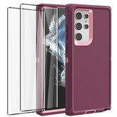 For Galaxy S22 Ultra Case With Screen Protector, Heavy Duty Drop Protection Rugged Shockproof/Dustproof Rugged Durable Case For Samsung Galaxy S22 Ultra 6.8" (Night Purple/Baby Pink)