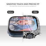 4-Pack For Apple Watch Series 9 8 7 45Mm Screen Protector Case, Over 400 Crystal Diamond Bling Case Protective Bumper For Iwatch Series 7 Series 8 Series 9, Black/Silver/Rainbow/Clear, 45Mm