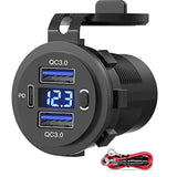 Dual Usb Quick Charge 3.0 Port & Pd Usb C Car Charger Socket, 12V Usb Outlet With Voltmeter And Power Switch For Car Boat Marine Truck