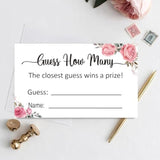 Guess How Many Game Cards, Baby Shower Bridal Shower Game Cards (Pink Rose 3.5" X 2") 50 Pieces