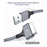 30 Pin Usb Charging Cable 10Ft 2 Pack, Usb Sync Charging Cord For Iphone 4 4S, Iphone 3G 3Gs, Ipad 1 2 3 Ipod Touch 4 3 2 1, Ipod Classic 3 2 1, Grey