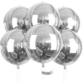 6-Pc Metallic Silver Foil Balloons 22-Inch Jumbo Round Mylar for Party Decor