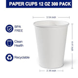 300ct 12oz Disposable White Paper Coffee Cups for Hot or Cold Drinks