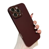 For Iphone 16 Pro Max Case,Solid Color Full Camera Lens Protection Phone Case (Wine Red)