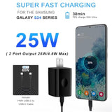 Samsung Charger Block 2 Port 25W Super Fast Charging Android Cable For Samsung Galaxy A17 S25 Edge A15 A55 A35 A25 S24 Ultra A14 A54 A13 5G S23 Iphone 16, 60W 6Ft Usb C Cord Phone Wall Charger Adapter