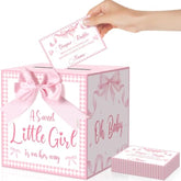 52Pcs Pink Bow Diaper Raffle Tickets With Box 3D Pink Bow Baby Shower Game Kit A Sweet Little Girl Is On Her Way Holder Box Table Centerpieces For Girls Baby Shower Party Invitation Supplies Favors