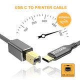 Usb C Printer Cable 15Ft, Usb B To Usb C Cable Compatible With Midi, Piano, Macbook Pro, Ipad Pro, Hp Canon Printers, Lexmark, Brother, Xerox, Macbook Air And More Type-C Devices/Laptops (Grey)