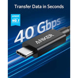 Anker USB C Cable,Thunderbolt 3.0,100W Charging(2.3FT),Supports 5K Display and 40 Gbps Data Transfer,for iPhone 16/15,MacBook,Samsung Galaxy S23,and More