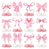 12pcs Pink Bow Honeycomb Centerpieces for Birthday, Bridal & Bachelorette Decor