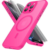 Magnetic For Iphone 16 Pro Max Case With 2 Privacy Screen Protectors - Upgraded Camera Protection - Wireless Charging Compatible,21Ft Drop Tested,Slim Fit Matte Phone Case - Hot Pink