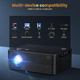 Mini Portable Projector With Wifi And Bluetooth, Native 1080P Full Hd Smart Projector , 300 Ansi, Compatible With Smartphone, Hdmi, Usb For Home, Bedroom, Outdoor Use Black