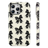 Case For Iphone 16 Pro Max, Aesthetic Black Ribbon Bow Phone Case For Girls Women, Protective Hybrid 2-Layer Hard Shell Silicone Cover Durable Shockproof Phone Cover - Beige