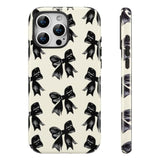 Case For Iphone 16 Pro Max, Aesthetic Black Ribbon Bow Phone Case For Girls Women, Protective Hybrid 2-Layer Hard Shell Silicone Cover Durable Shockproof Phone Cover - Beige