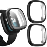 2 Pack Tpu Case For Fitbit Versa 3 Screen Protector, Soft Tpu Plated Bumper Full Around Electroplate Protective Cover Compatible With Fitbit Sense/Versa 3 Smartwatch (Black/Black)