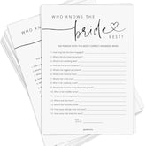Bridal Shower Games, Who Knows The Bride Best Bridal Shower Game For 50 Guests, Minimalist