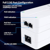 Poe Injector 2.5Gb 60W 55V, 802.3Af/At/Bt Compliant Poe++ Adapter, Plug & Play, Data & Power Over Ethernet, Up To 328Ft, For Ptz Ip Camera, Dual Band Ap, Video Phone, Audio System (60W)