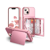 For Iphone 13 / Iphone 14 Wallet Case With Credit Card Holder & Hidden Mirror, Two Layer Shockproof Heavy Duty Protection Cover Protective Case For Iphone 13/14 6.1 Inch-Rose Gold