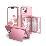 For Iphone 13 / Iphone 14 Wallet Case With Credit Card Holder & Hidden Mirror, Two Layer Shockproof Heavy Duty Protection Cover Protective Case For Iphone 13/14 6.1 Inch-Rose Gold