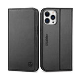 SHIELDON Case for iPhone 13 Pro Max 5G, Genuine Leather Wallet Case Magnetic Folio Shockproof Cover Kickstand RFID Credit Card Holder Compatible with iPhone 13 Pro Max 5G (6.7" 2021 Release) - Black
