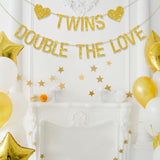 Twins Double the Love Banner Gold Glitter Baby Shower Birthday Decor