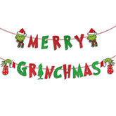 Glitter Merry Christmas Banner - Red Green Glittery Xmas Garland For Home Wall Mantle Fireplace Party Decorations And Supplies