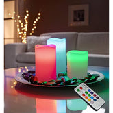 3 Pack Color Changing Flameless Candles Real Wax Outdoor With Timer Battery Operated Candles Led Candles With Remote Control (D3 X H4 5" 6") Christmas Decoration