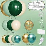 Green Gold White Balloon Arch Kit, 147Pcs Dark Green Ivory Gold Metallic Pastel Green Balloons Garland For Birthday Wedding Baby Bridal Shower Party Decorations