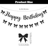 Black Bow Birthday Decorations Happy Birthday Banner Black Bow Bunting Garland Glitter Photo Props Satin Ribbon Hanging Swirls Party Decor For Boys Girls Bachelorette Themed Party Supplies