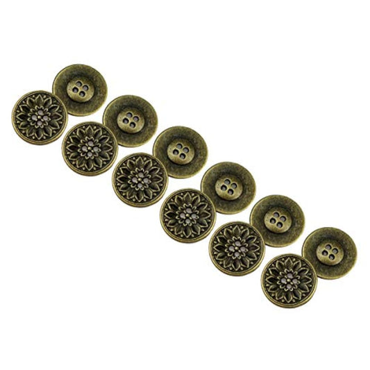 12 Pcs Flower Pattern Flat Metal Buttons 4-Hole Craft For Diys Sewing