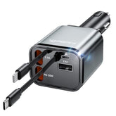 4-in-1 Retractable 66W Car Charger with 2 Cables for iPhone, Galaxy, Pixel