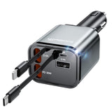 4-in-1 Retractable 66W Car Charger with 2 Cables for iPhone, Galaxy, Pixel