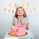 Burlap Happy Birthday Banner Boho Pink Pastel Rainbow Garland Party Decor
