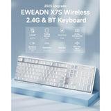 Eweadn X7S Wireless Keyboard With White Backlit, Metal Panel, Bluetooth/2.4G Rechargeable Computer Keyboard Silent Light Up Full Size Cute Keyboards For Win & Mac-White