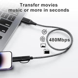 4 In 1 Usb C Cable 60W 20Ft Lightning Cable - Fast Charging Nylon Braided Data Sync Mfi Certified, Long Iphone Charger For Iphone Ipad Charger Cord Multi Charge Cable With Lightning/Type C/Usb A Port